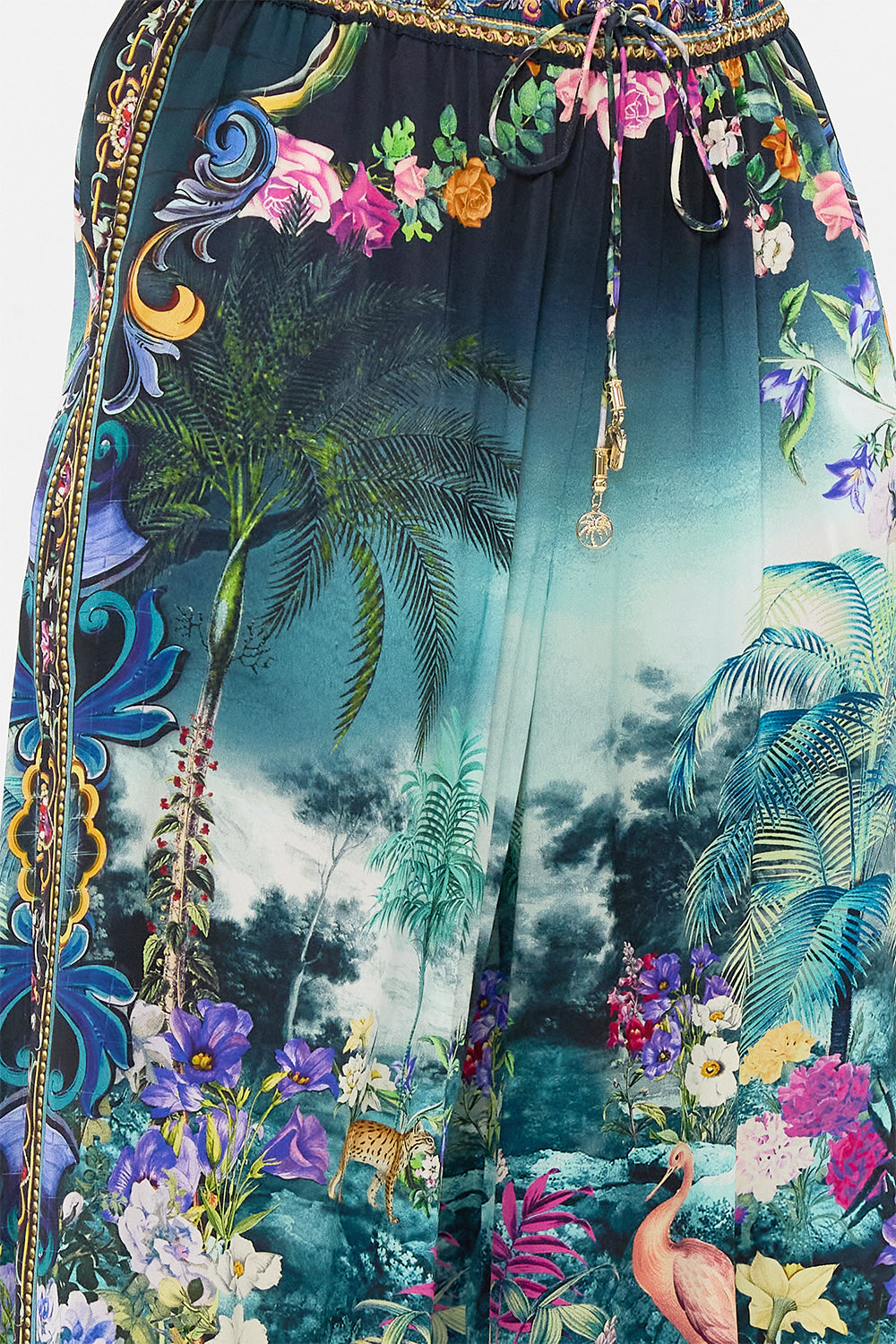 The CAMILLA LOUNGE PANT WITH ELASTIC WAIST FLOWER SHOWERS in our FLOWER SHOWERS print.