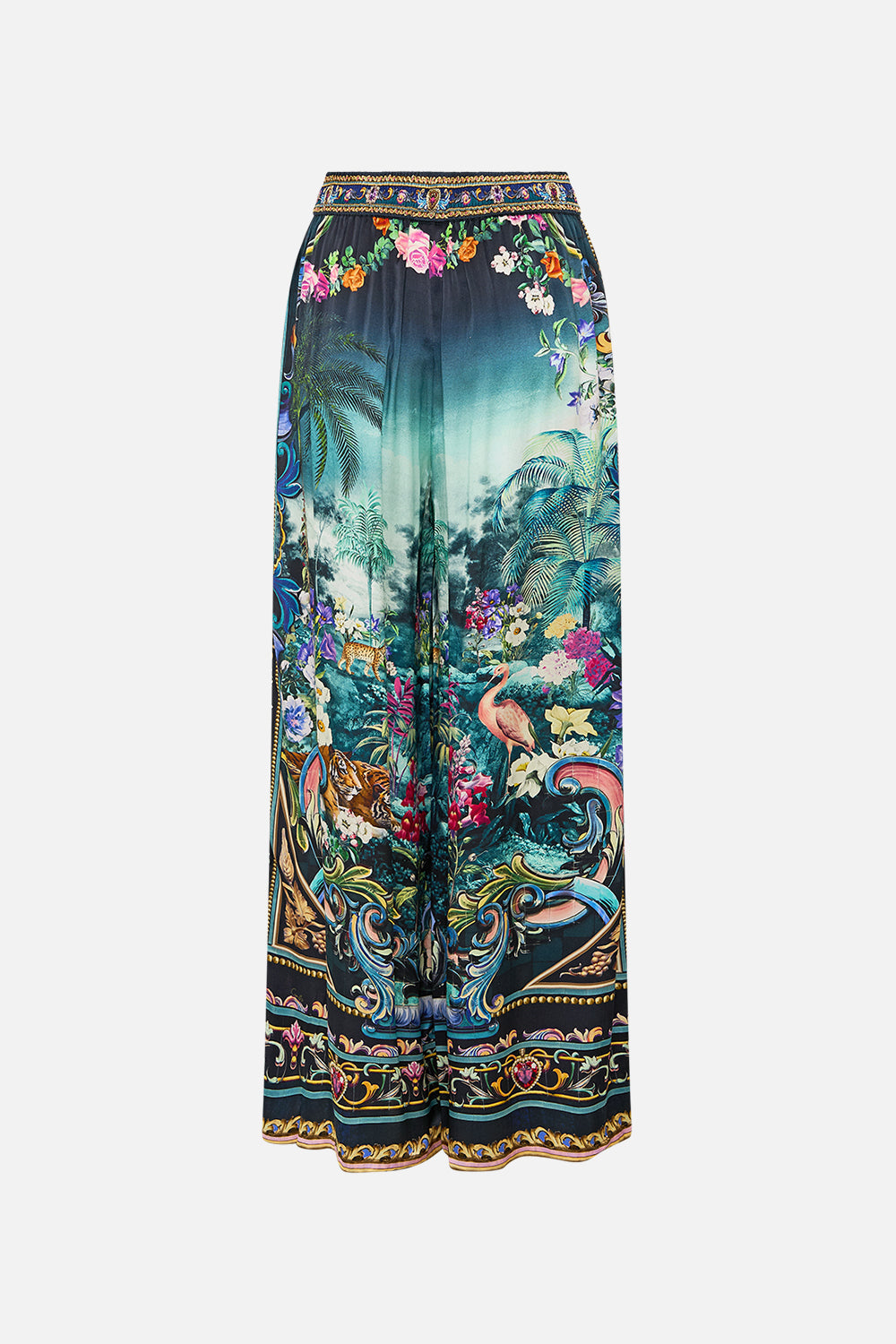 The CAMILLA LOUNGE PANT WITH ELASTIC WAIST FLOWER SHOWERS in our  print.