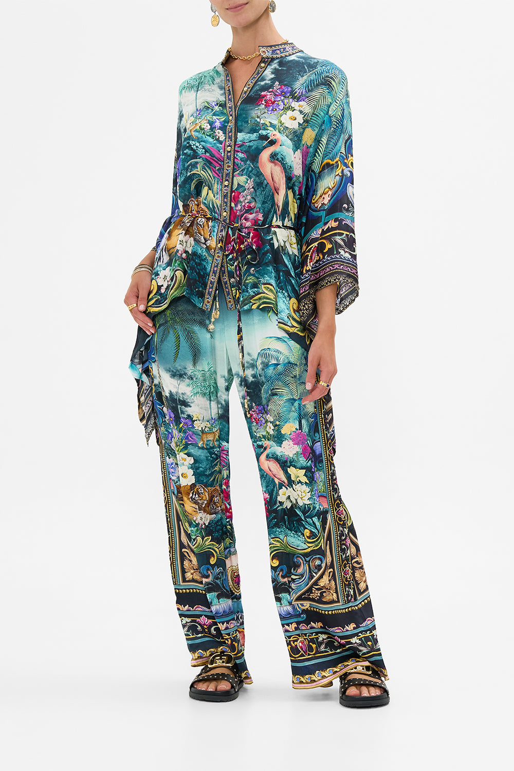 The CAMILLA Button Through Scarf Blouse in our Basked In Baroque print.