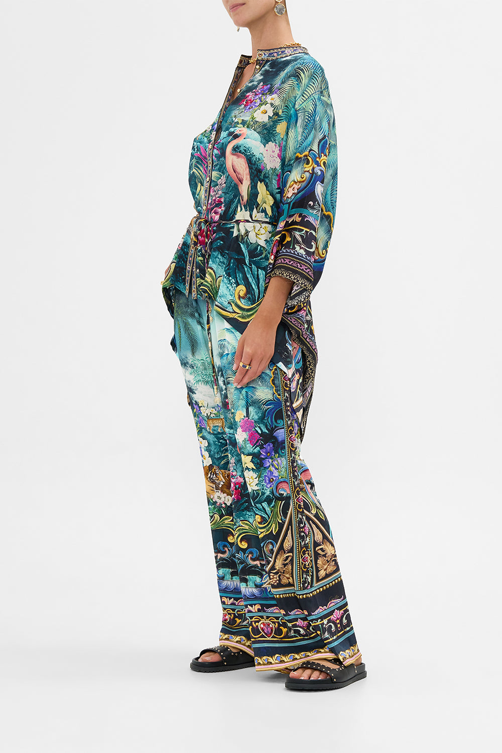 The CAMILLA Button Through Scarf Blouse in our Basked In Baroque print.