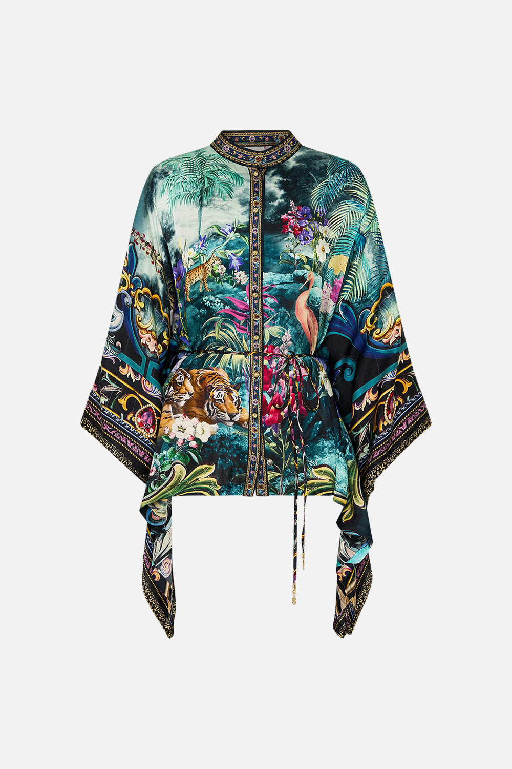 The CAMILLA Button Through Scarf Blouse in our Basked In Baroque print.