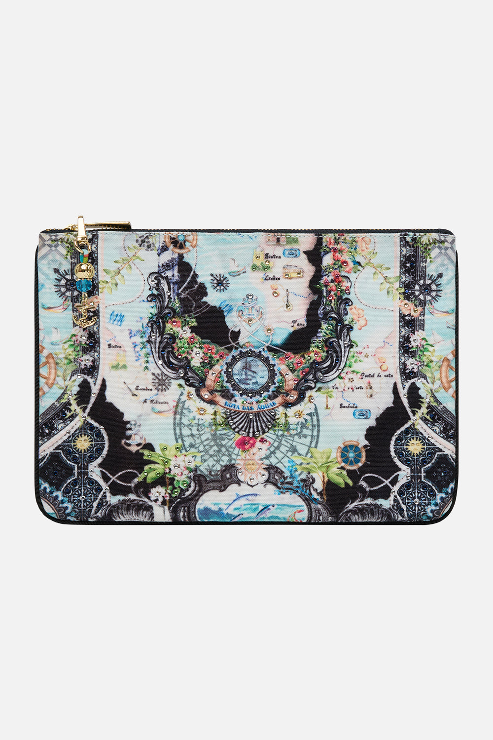 The CAMILLA Small Canvas Clutch in our Folk Afloat print.