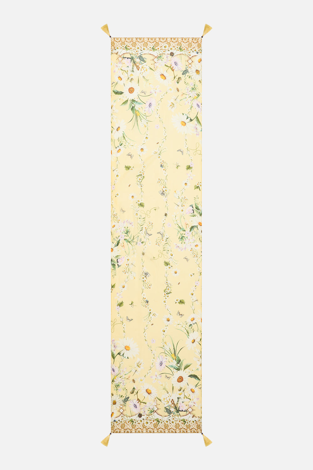 The CAMILLA Long Silk Crinkle Chiffon Scarf in our Daisy Chains print.