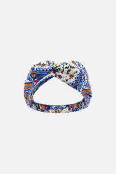 The CAMILLA Woven Twist Headband in our Tiles Darls print.