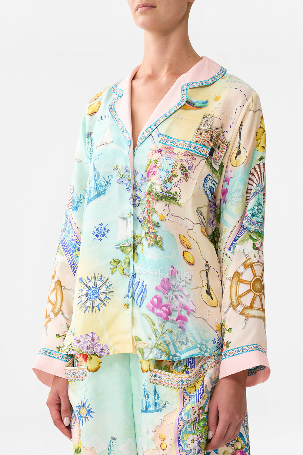 The CAMILLA Boxy Pyjama Shirt in our Just Coasting print.
