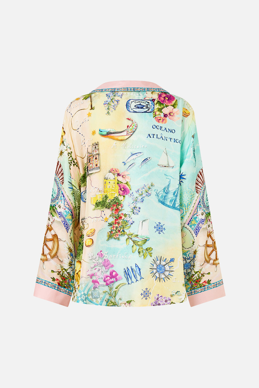 The CAMILLA DRAWSTRING BOW BEACH BAG JUST COASTING in our  print.