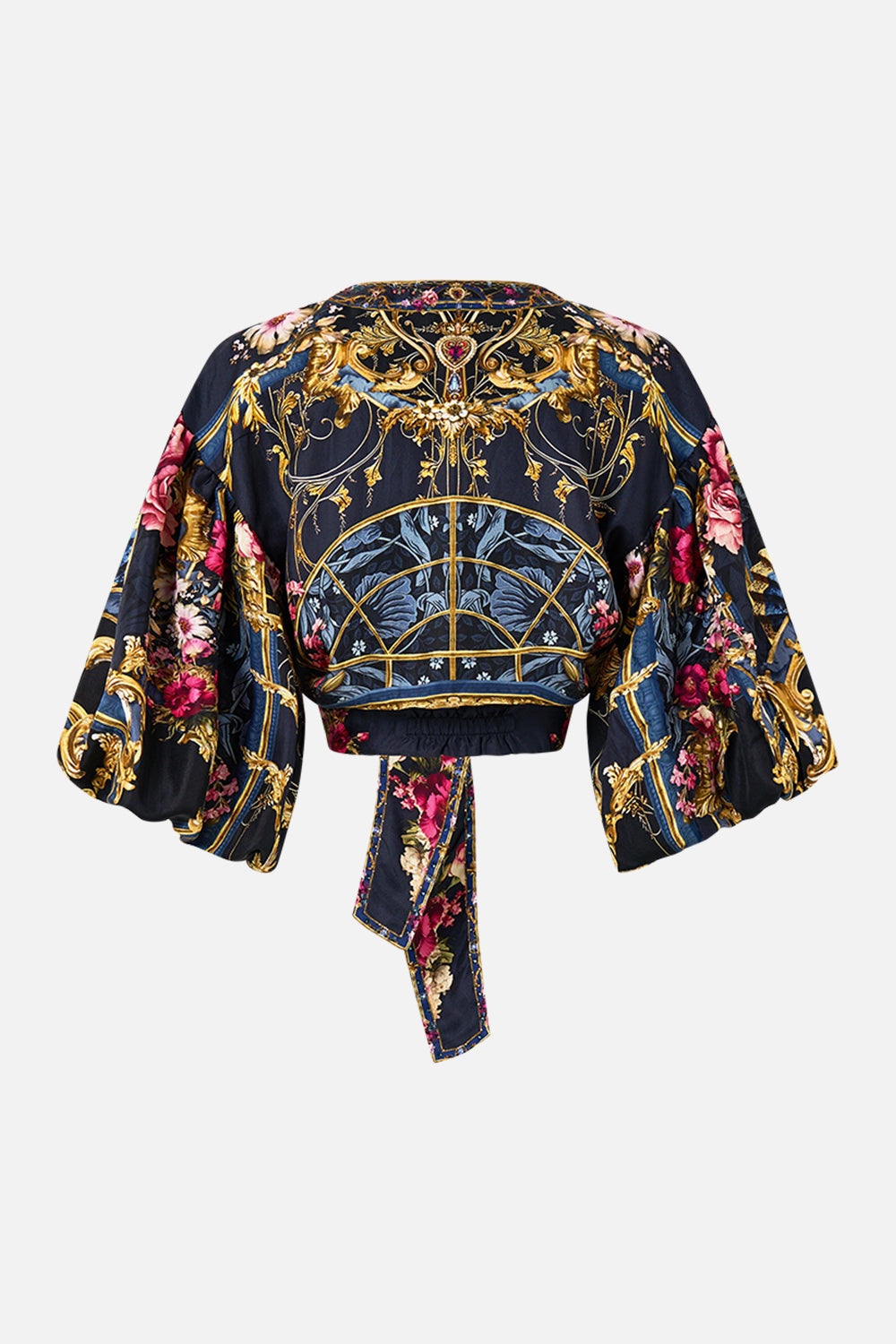 The CAMILLA DRAWSTRING BOW BEACH BAG TILES DARLS in our  print.