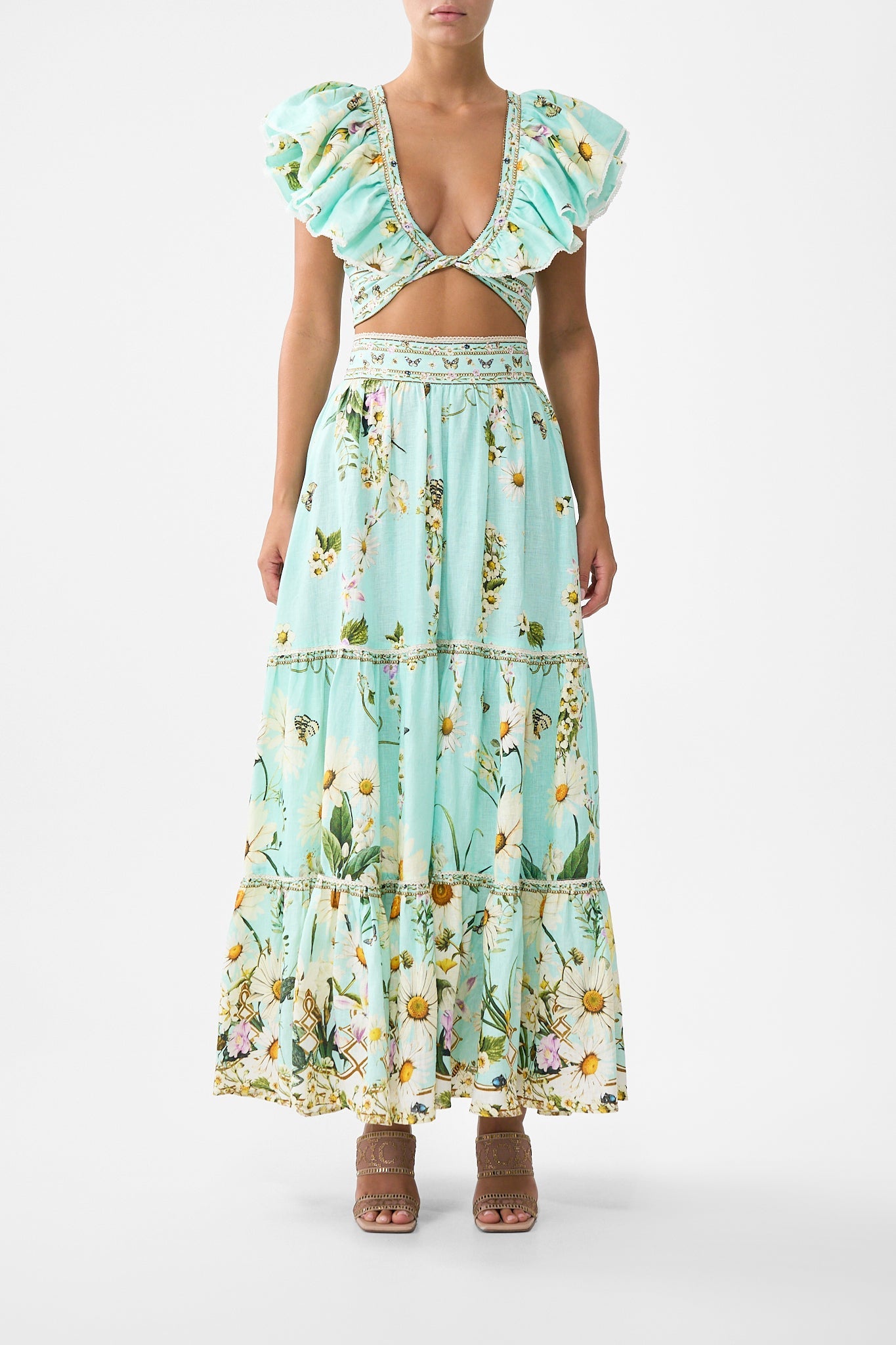 The CAMILLA SHAPED WAISTBAND DRESS WITH GATHERED SLEEVES MAJESTIC MILLA in our MAJESTIC MILLA print.