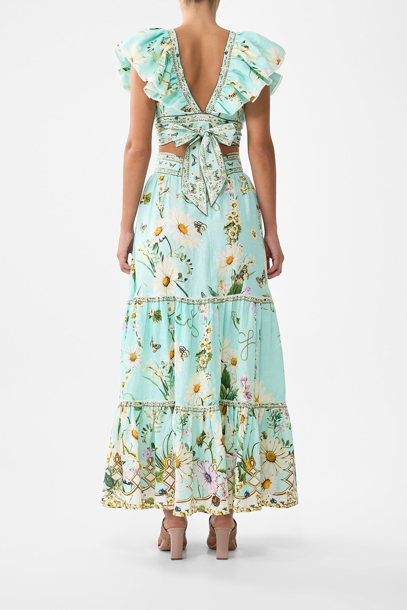 The CAMILLA SHAPED WAISTBAND DRESS WITH GATHERED SLEEVES MAJESTIC MILLA in our  print.