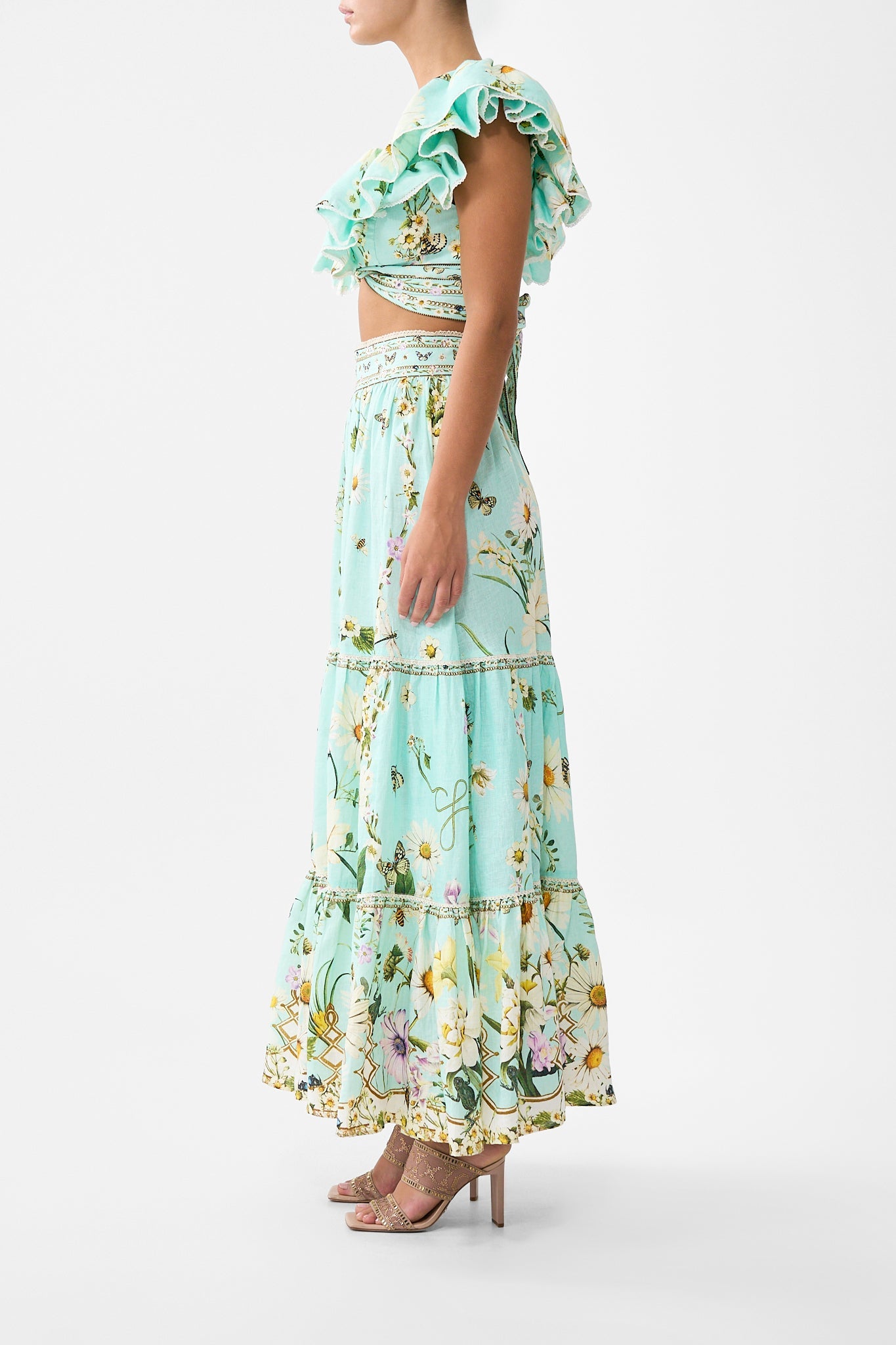 The CAMILLA SHAPED WAISTBAND DRESS WITH GATHERED SLEEVES MAJESTIC MILLA in our  print.