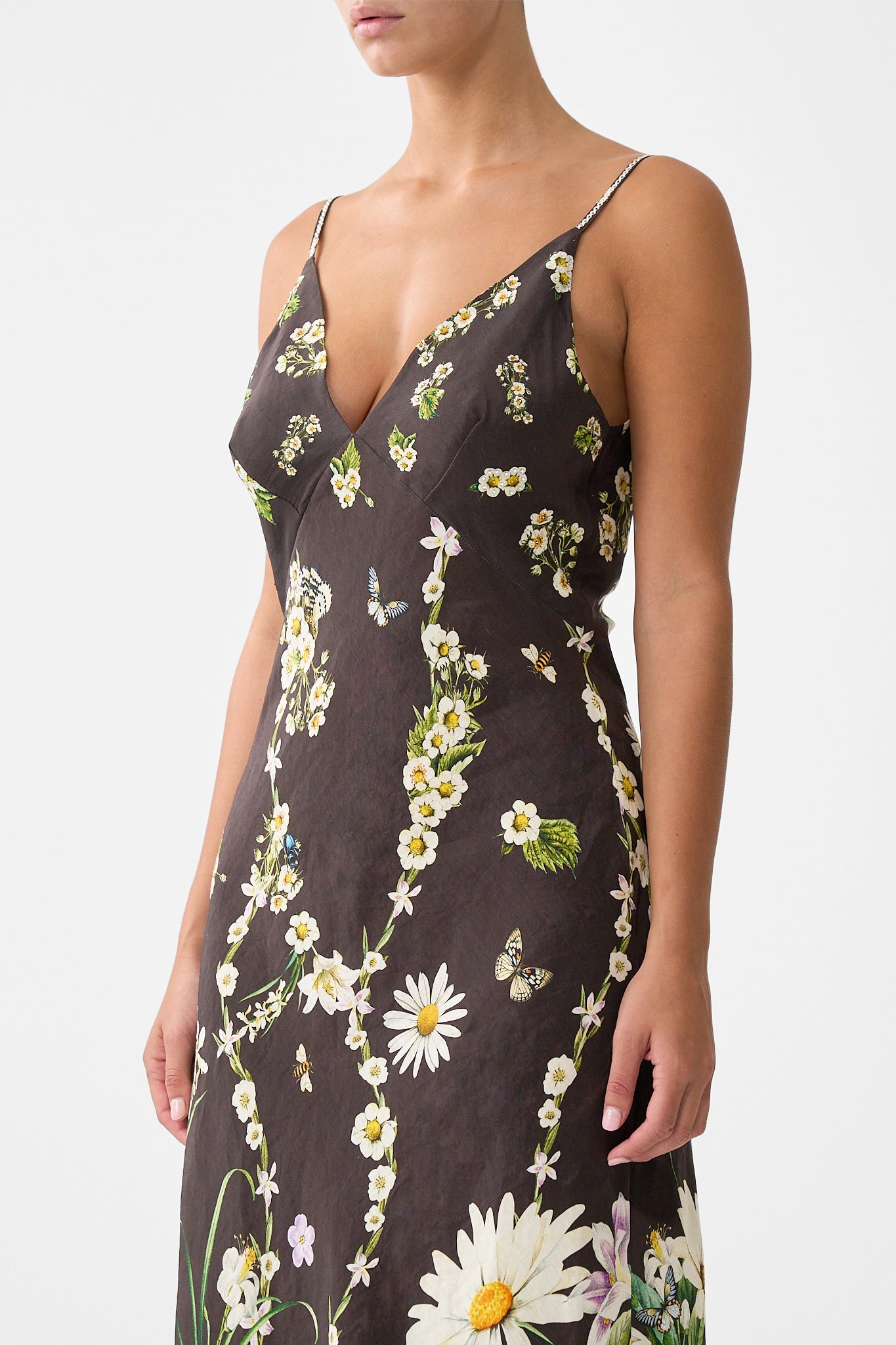 The CAMILLA LONG OFF SHOULDER FRILL DRESS WITH STRAPS SPIRIT OF SANTA MARIA in our SPIRIT OF SANTA MARIA print.