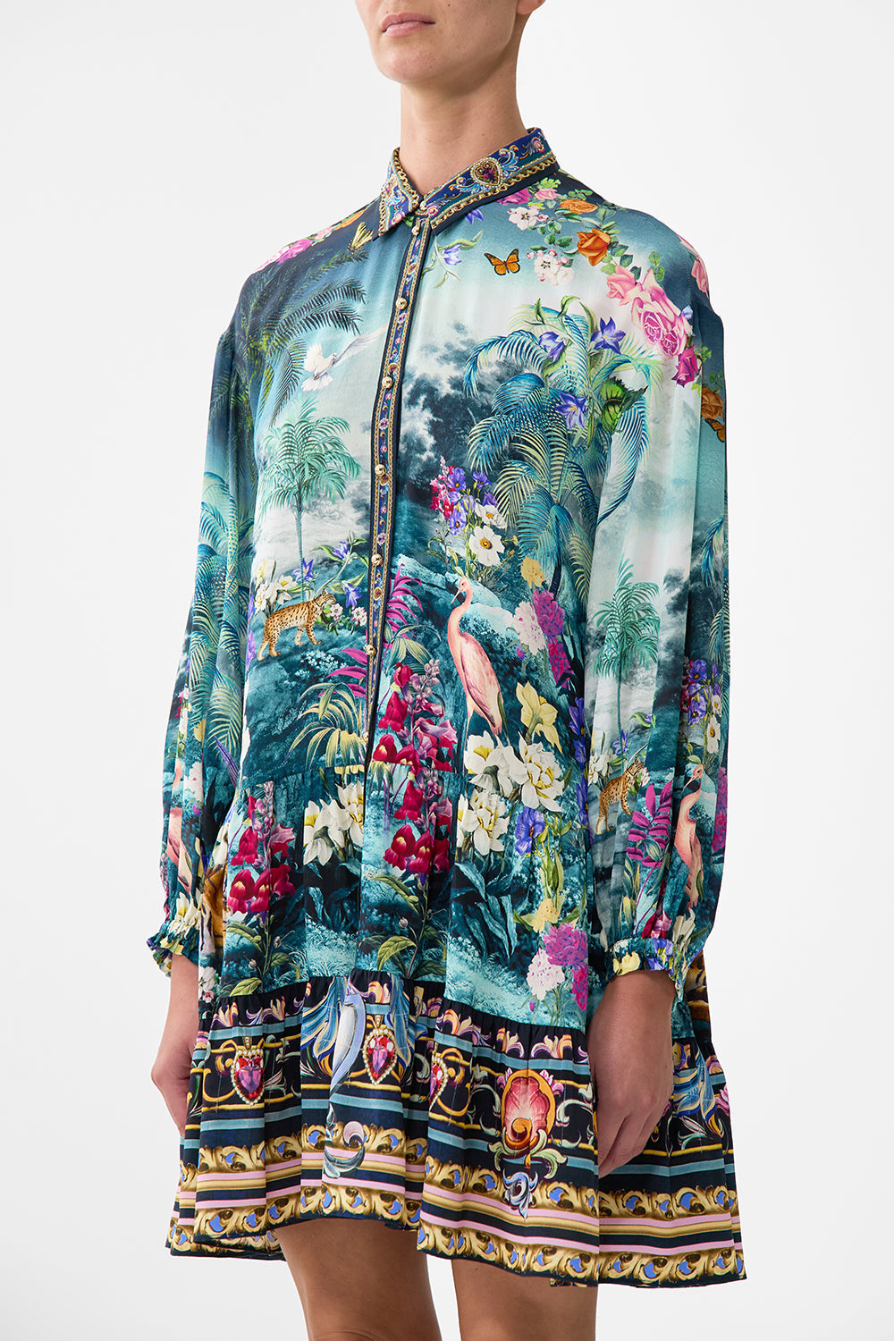 The CAMILLA LONG V NECK TWIST FRONT JERSEY DRESS MARBLE HEAVEN in our MARBLE HEAVEN print.
