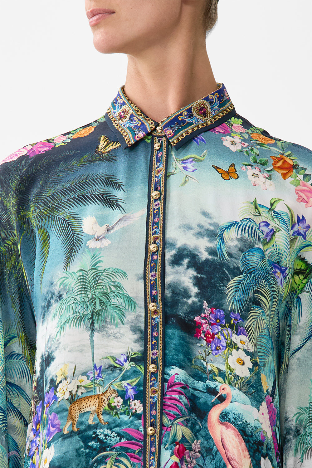 The CAMILLA LONG V NECK TWIST FRONT JERSEY DRESS MARBLE HEAVEN in our  print.