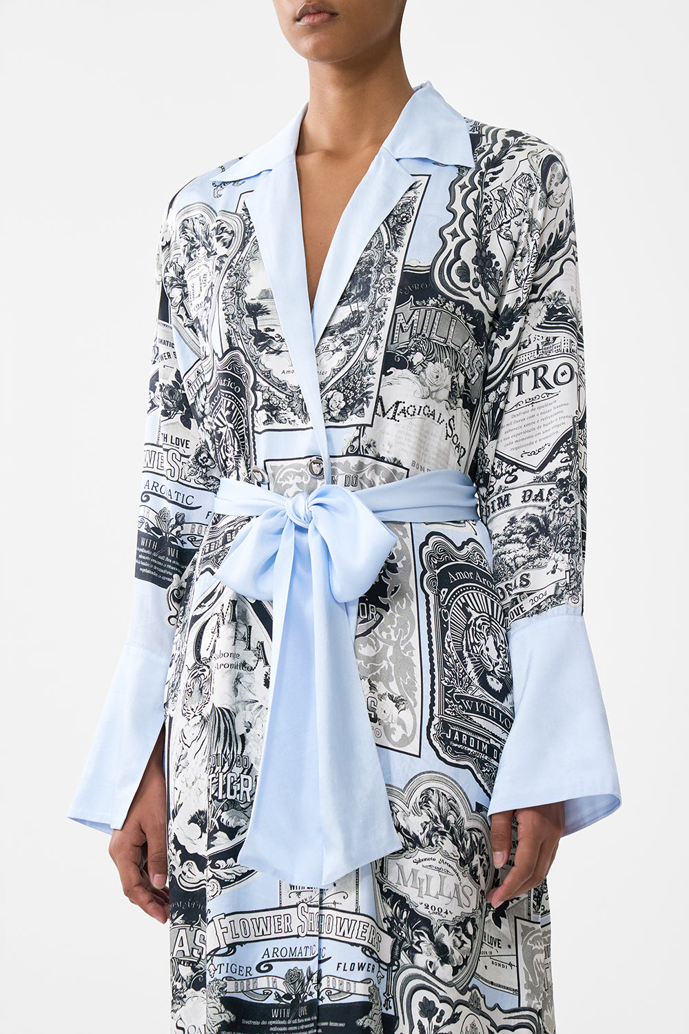 The CAMILLA BUTTON DRESS WITH SHAPED WAISTBAND BASKED IN BAROQUE in our  print.