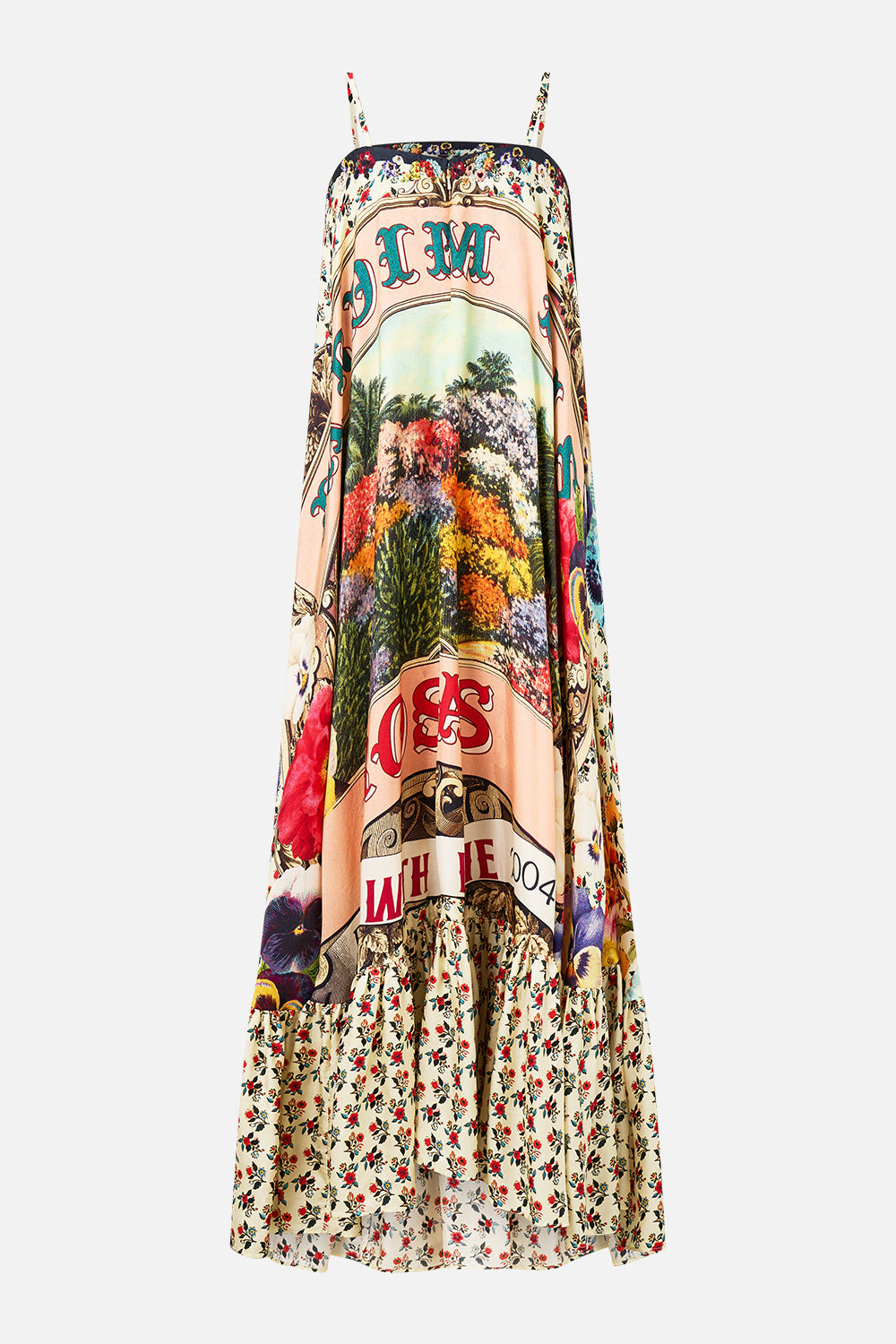 The CAMILLA Strapless Maxi With Ruffle Hem in our Aromatic Amor print.