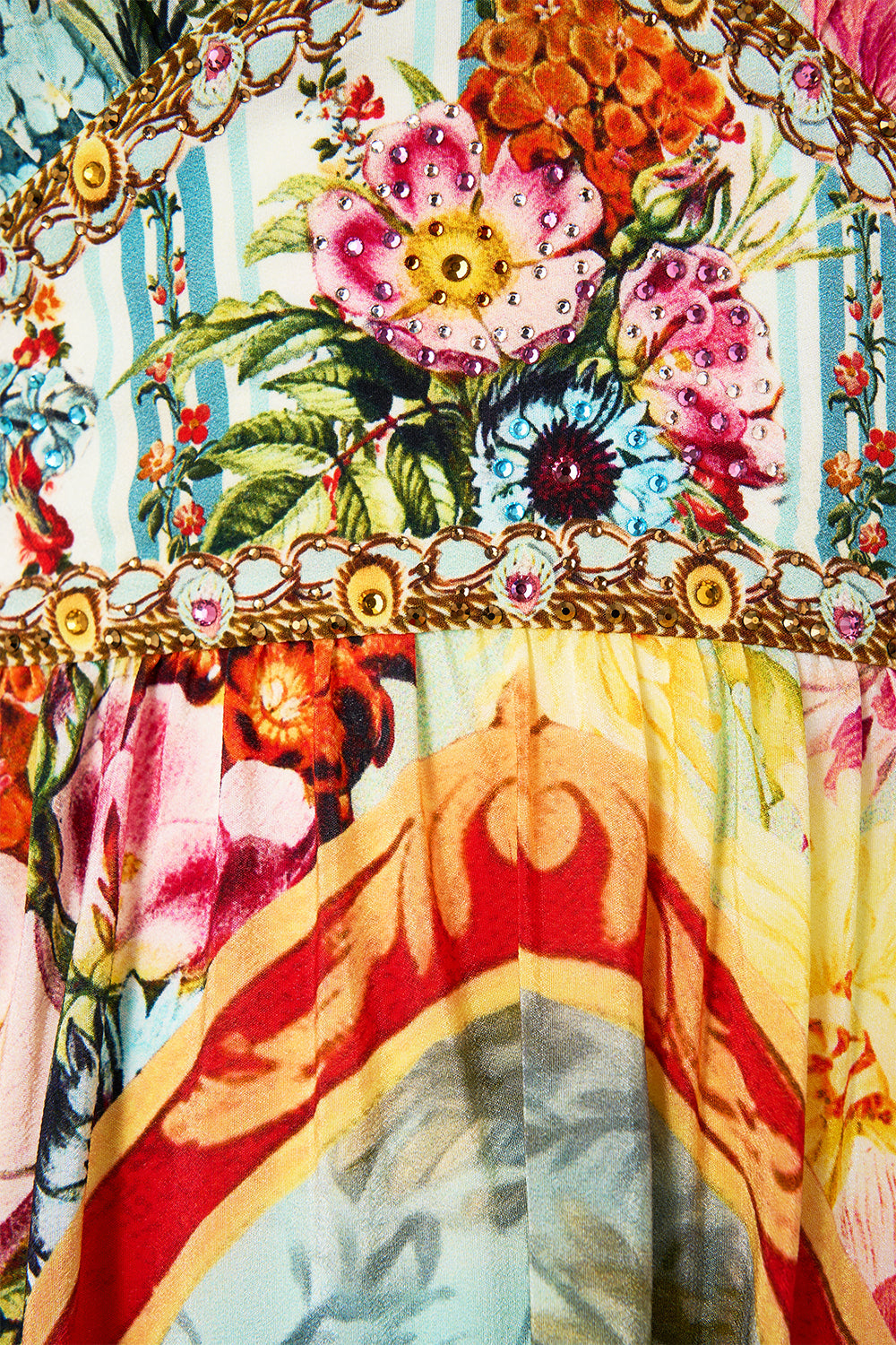 The CAMILLA Waisted Dress With Hem Ruffle in our Aromatic Tiger Flower print.