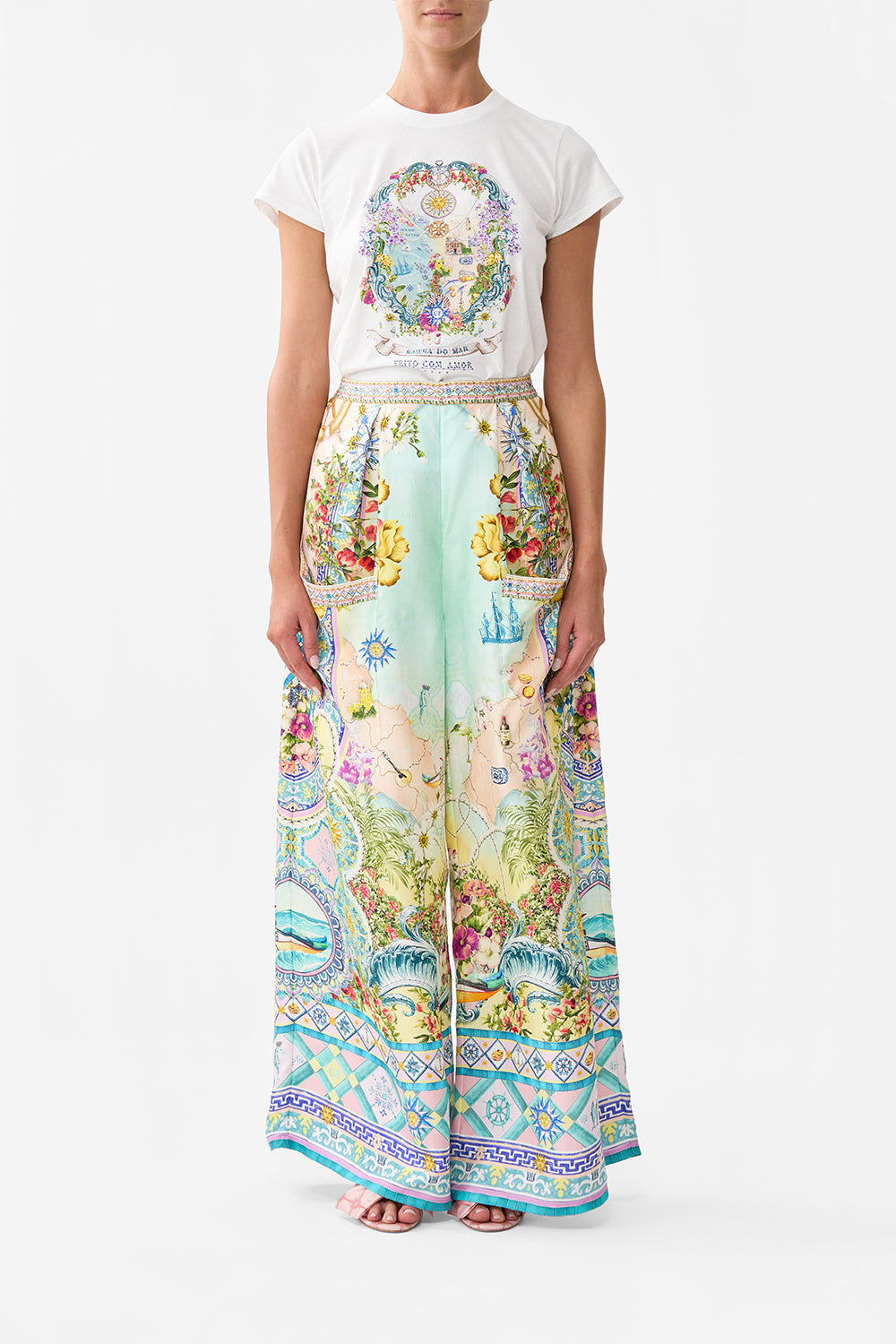 The CAMILLA Wide Leg Trouser With Front Pockets in our Just Coasting print.