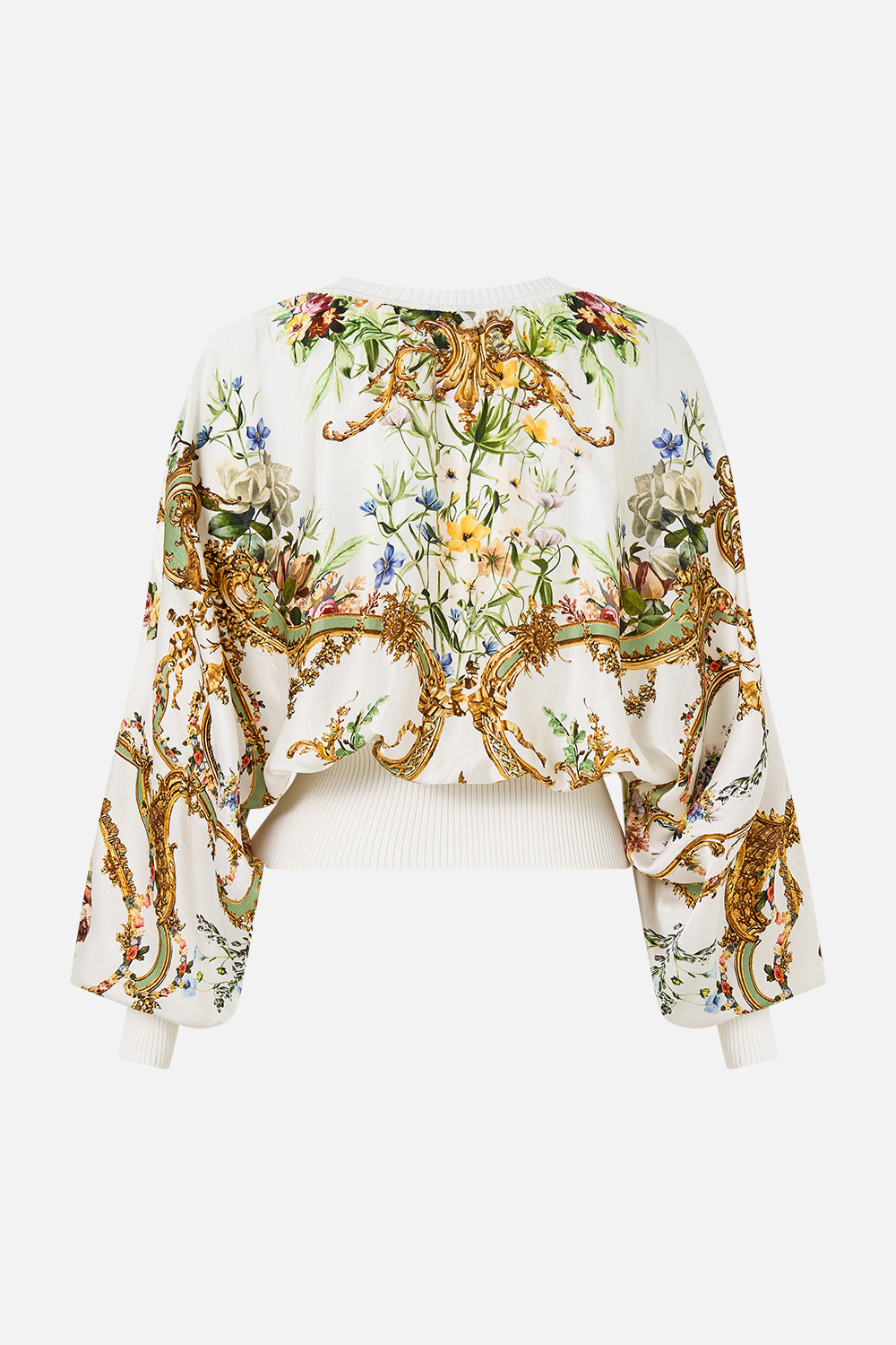 The CAMILLA Silk Body Knit Jumper in our Dressing Room Drama print.