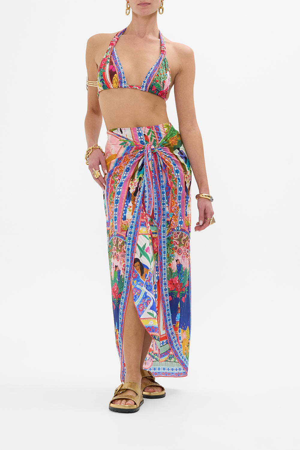 CAMILLA bikini with fabric tab detail in Roeqiyas Realm print. 