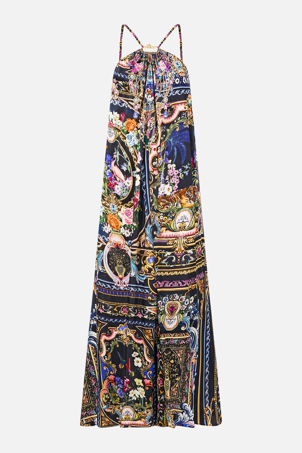 The CAMILLA SHAPED WAISTBAND DRESS WITH GATHERED SLEEVES MAJESTIC MILLA in our  print.