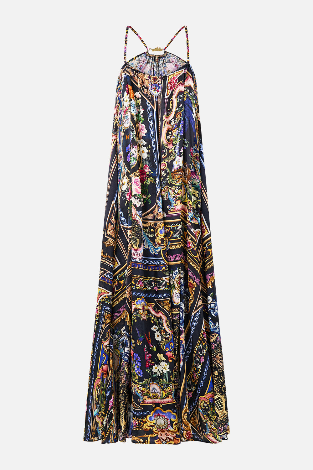 The CAMILLA Gather Neck Hardware Maxi Dress in our Basked In Baroque print.