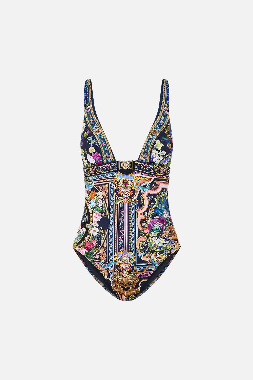 The CAMILLA High Tri One Piece With Front Trim in our Basked In Baroque print.