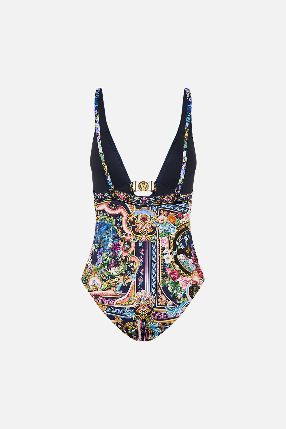 The CAMILLA High Tri One Piece With Front Trim in our Basked In Baroque print.