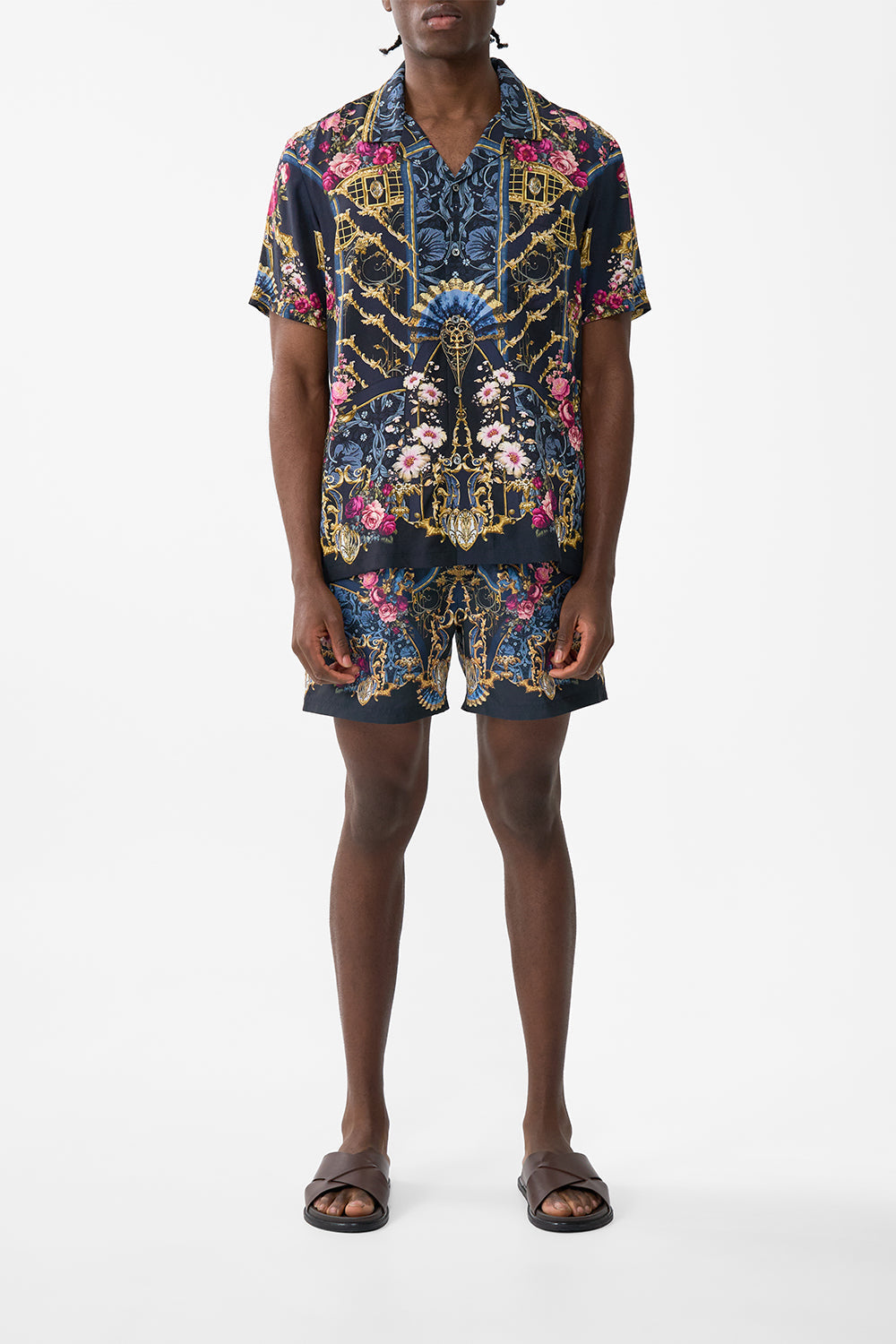The CAMILLA SPLICED LACE MINI DRESS NOBLE ENDEAVOURS in our NOBLE ENDEAVOURS print.