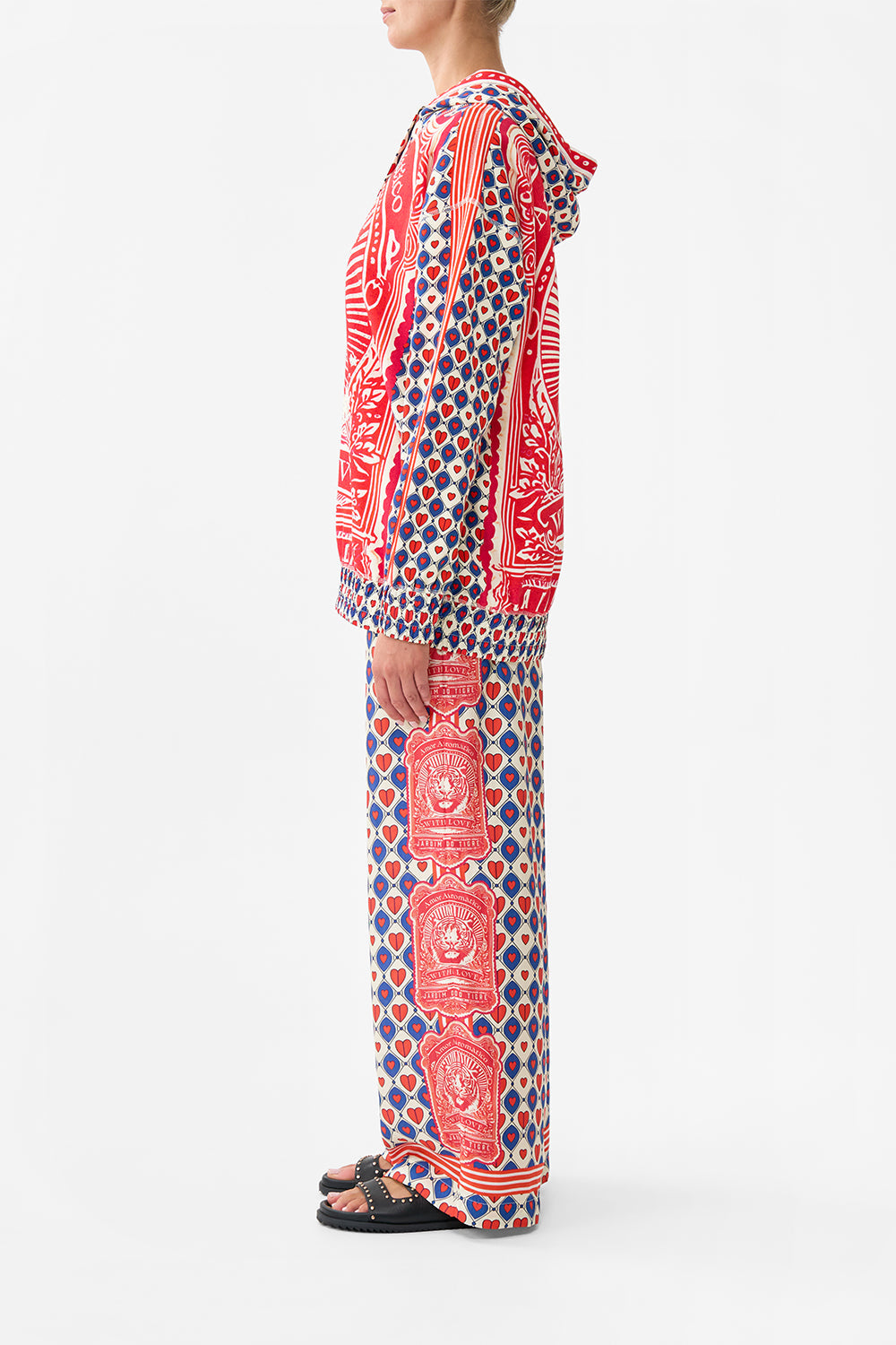 The CAMILLA LONG SLEEVE PATCHWORK STRIPE COLLARED SHIRT SOAP OPERA in our  print.