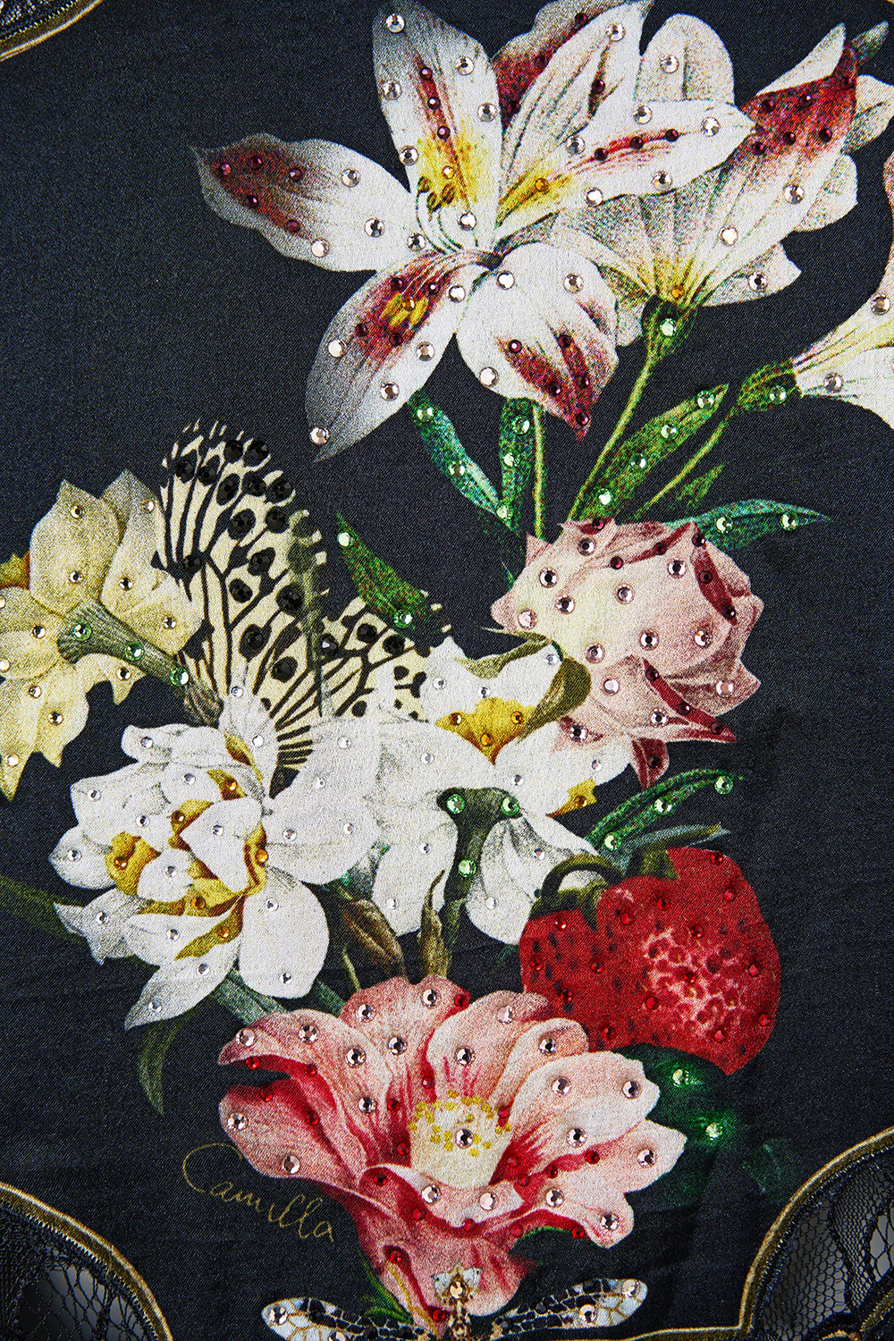 The CAMILLA Slim Fit Round Neck T-Shirt With Lace in our Noble Endeavours print.