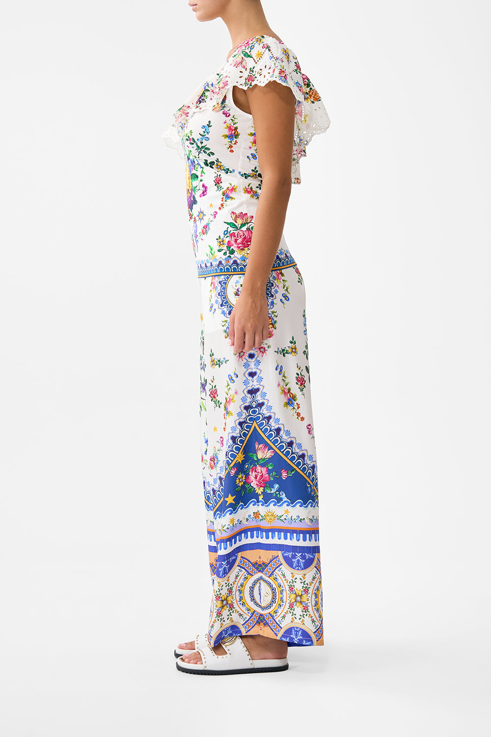 The CAMILLA One Shoulder Fitted Jersey Tank in our Tiles Darls print.