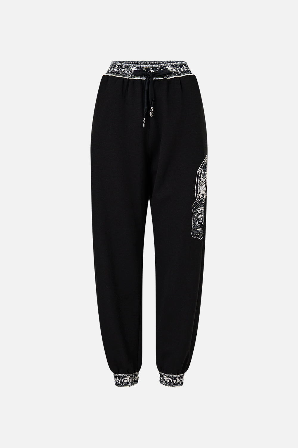 The CAMILLA Jersey Track Pant With Silk Details in our Perfumed In Porto print.