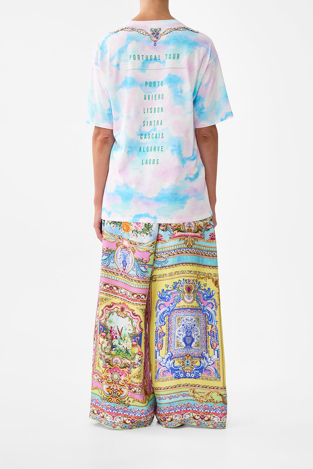 The CAMILLA Oversized Band Tee in our Spirit Of Santa Maria print.