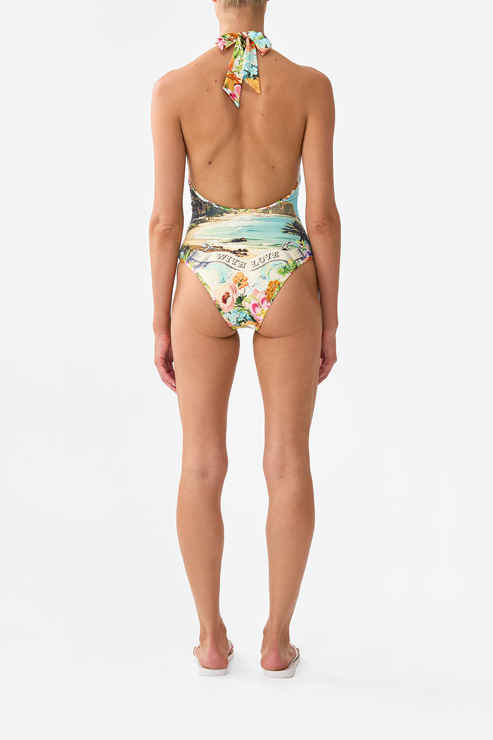 The CAMILLA HALTER TIE BACK TOP DRESSING ROOM DRAMA in our  print.