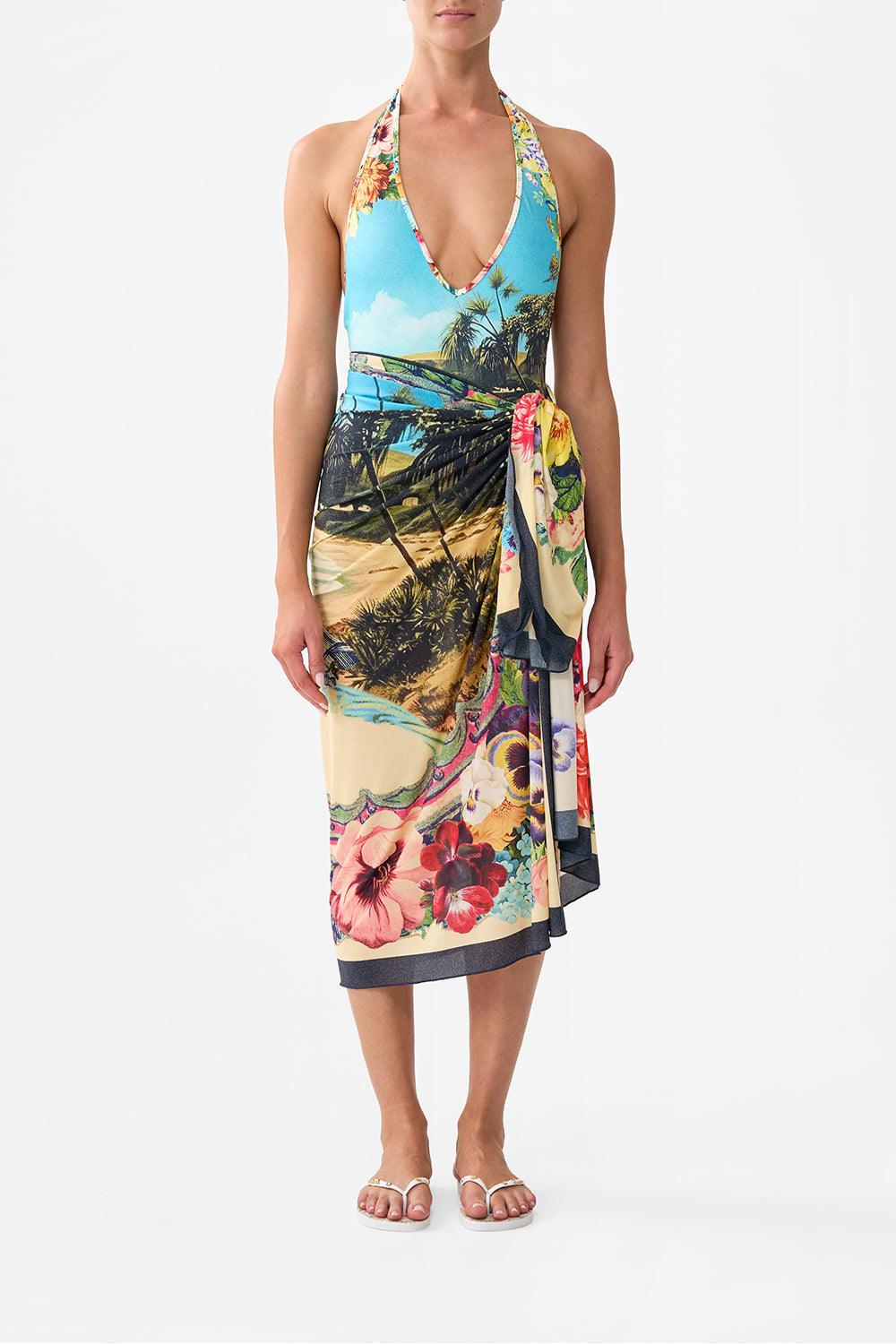 The CAMILLA HALTER TIE BACK TOP DRESSING ROOM DRAMA in our  print.