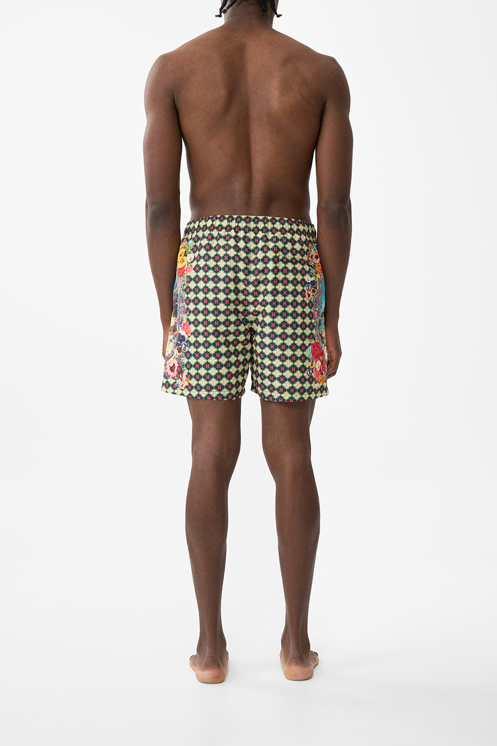 The CAMILLA Mid Length Boardshort With Elastic Waist in our Bathing Bombshell print.