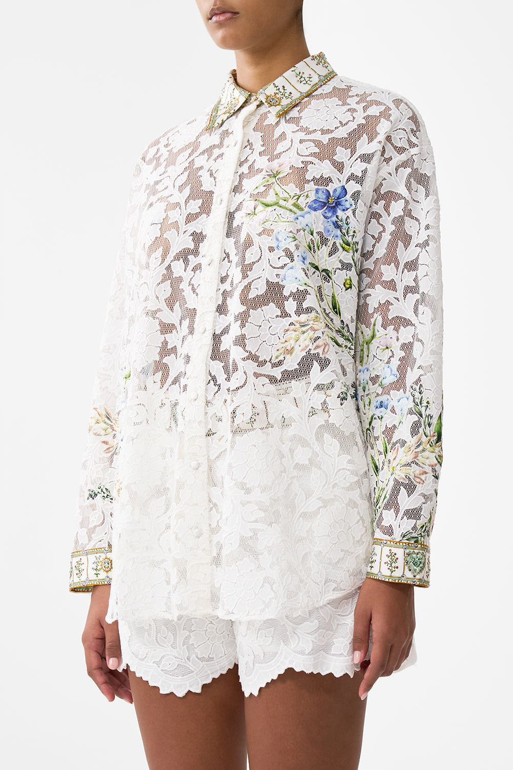 The CAMILLA Collared Shirt With Side Buttons in our Dressing Room Drama print.