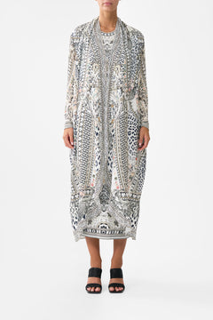 The CAMILLA Long Casual Jacket With Pockets in our Marble Heaven print.