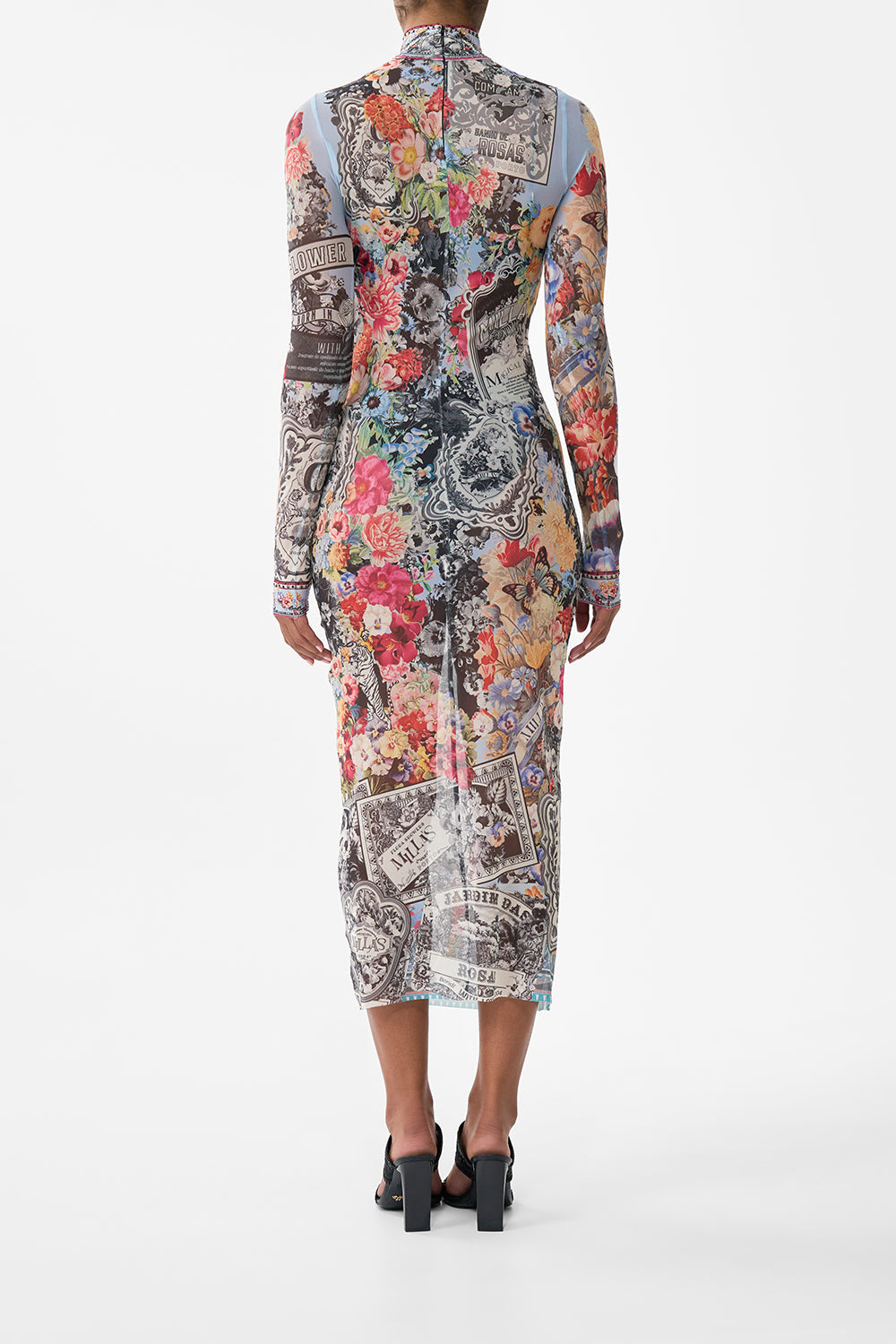The CAMILLA Turtle Neck Mesh Dress in our Flower Showers print.