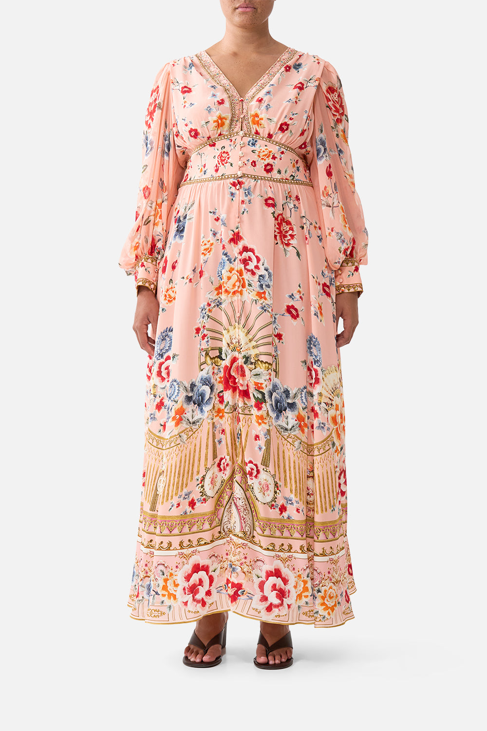 SHAPED WAISTBAND DRESS WITH GATHERED SLEEVES MAJESTIC MILLA