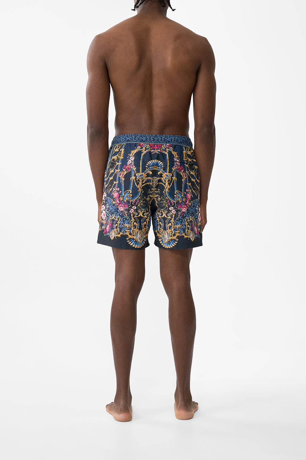 The CAMILLA Mid Length Boardshort With Elastic Waist in our Ornate On A Plate print.