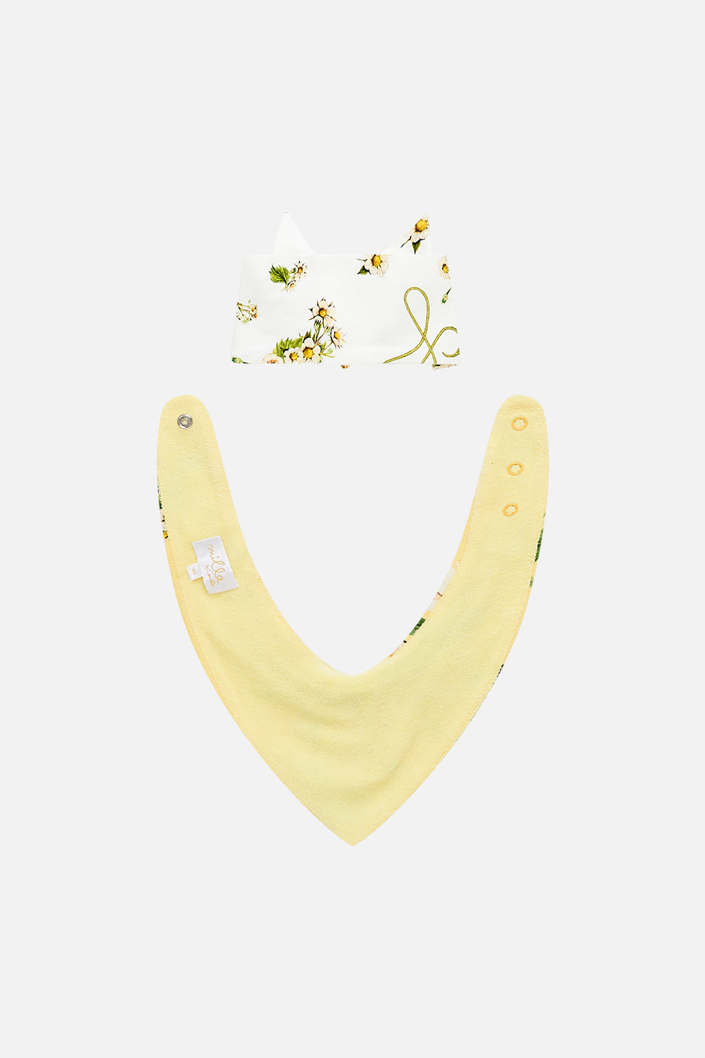 The CAMILLA Babies Soft Tie Headband And Bib Set in our Daisy Chains print.