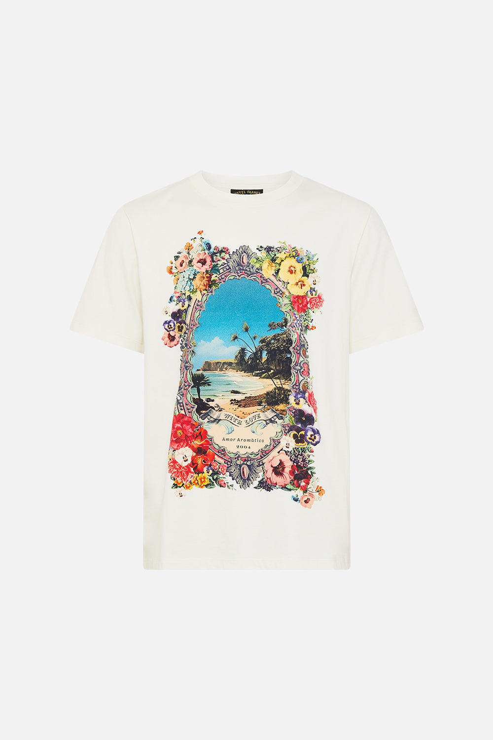 The CAMILLA LACE SPLICE TOP WITH LONG SLEEVE BOTANICAL BALLADS in our  print.