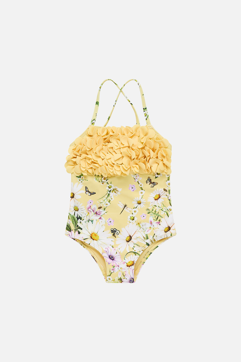 The CAMILLA Babies Straight Neck One Piece With Rosettes in our Daisy Chains print.