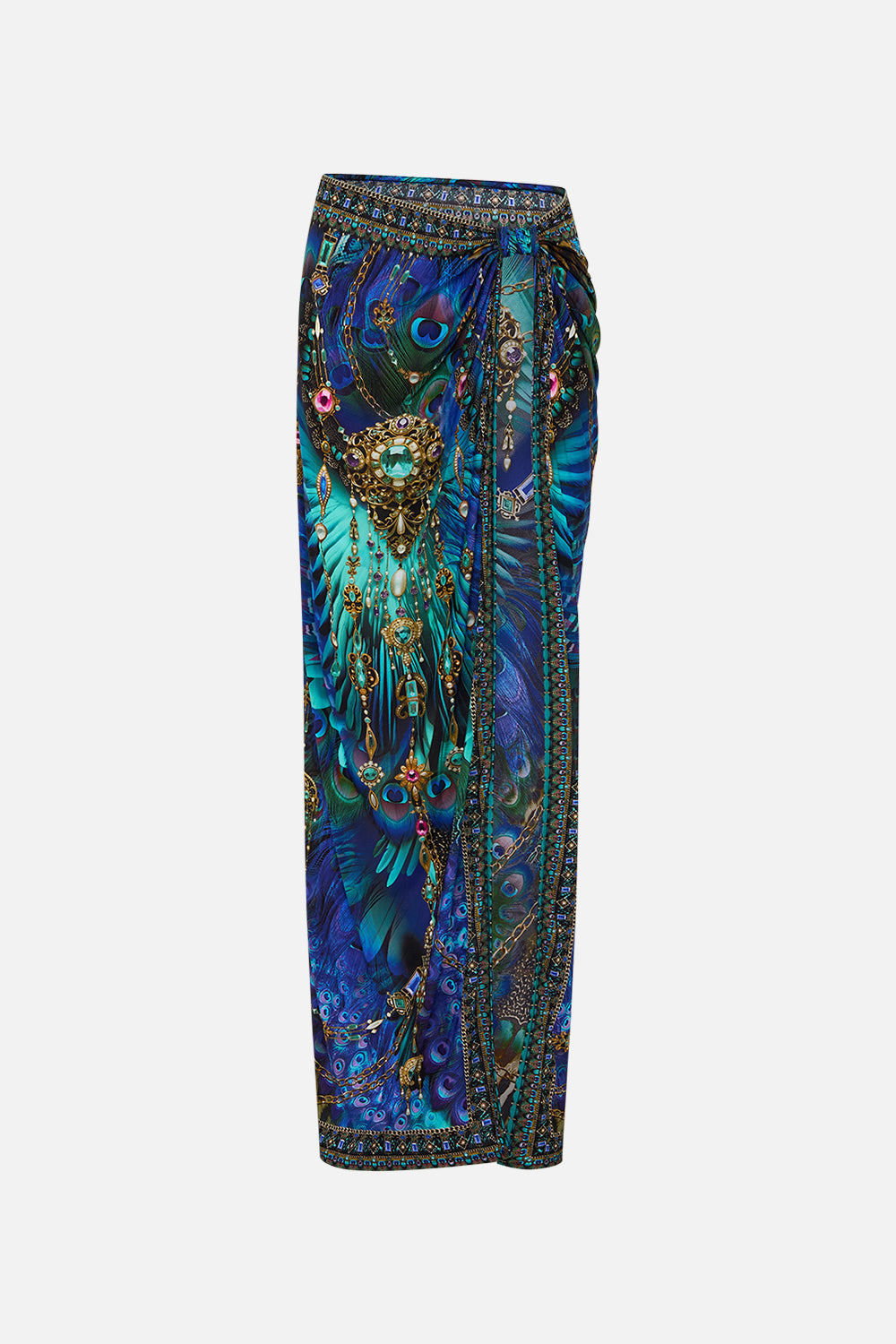 The CAMILLA Long Sarong With Gathered Tab And Leg Split in our Dominican Decadence print.