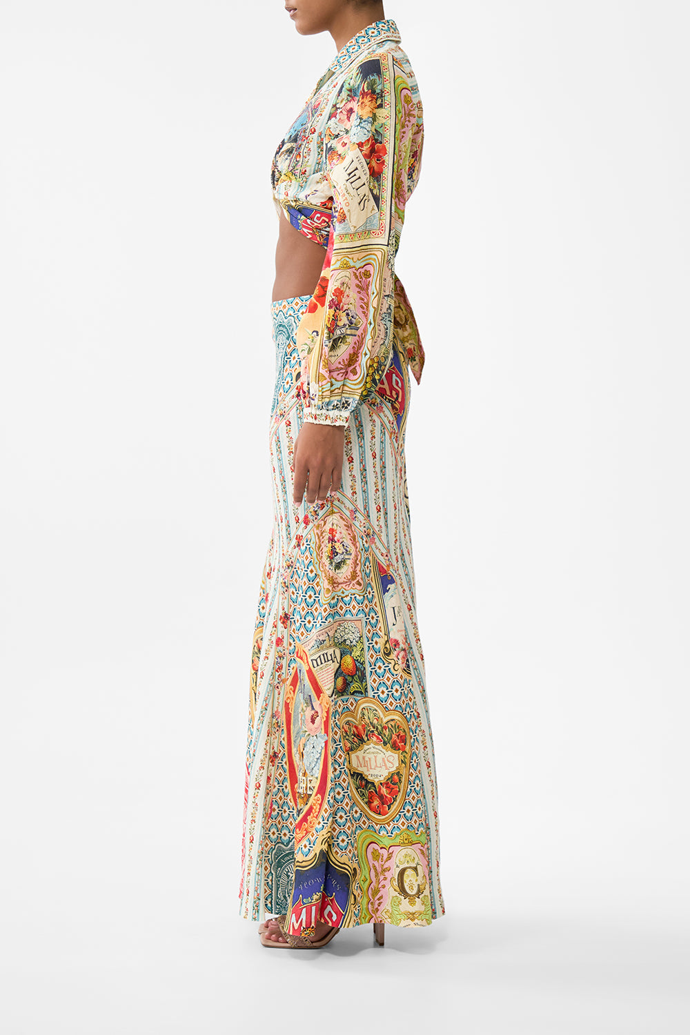 The CAMILLA LONG JERSEY HALTER DRESS ISNIK LULLABY in our  print.