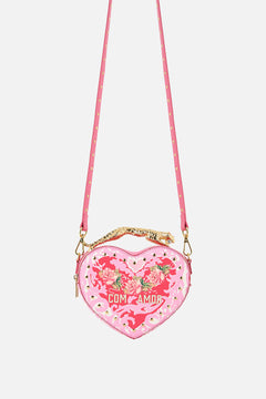 The CAMILLA Heart Crossbody With Leopard Handle in our Pink Porto print.