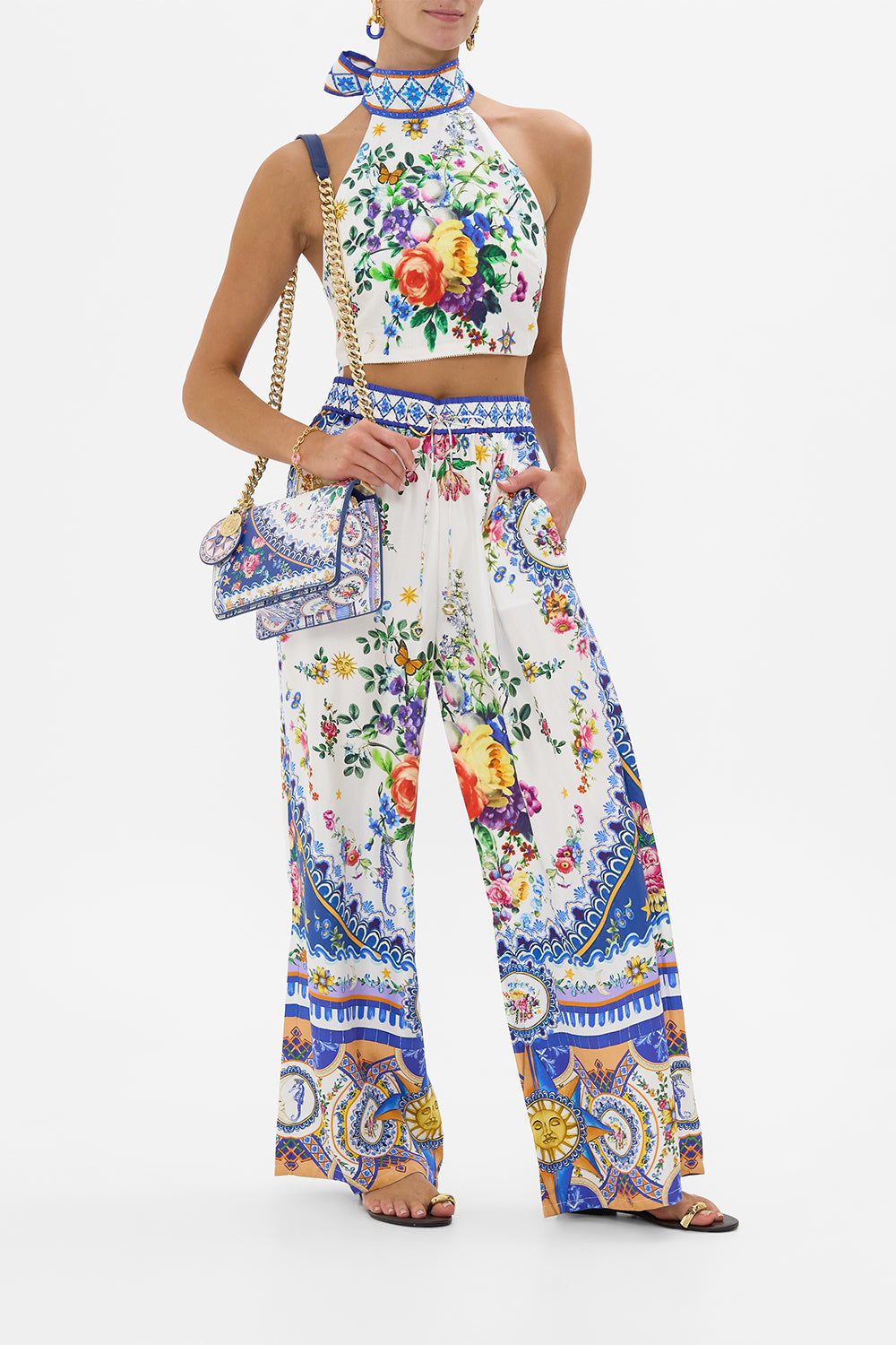 The CAMILLA SWEETHEART NECK ONE PIECE WITH TIE FRONT TOPKAPI POP in our  print.