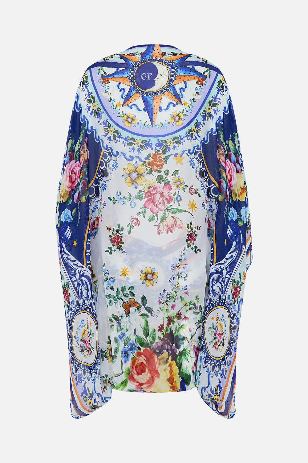 The CAMILLA Silk Chiffon Shrug in our Tiles Darls print.