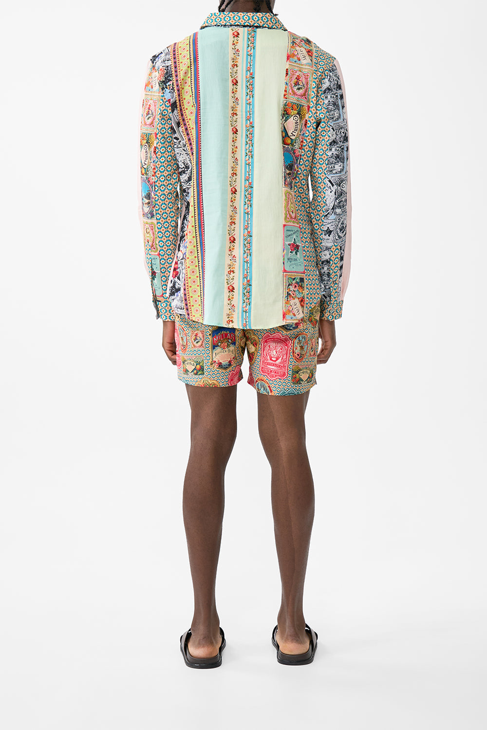 The CAMILLA Long Sleeve Patchwork Stripe Collared Shirt in our Soap Opera print.